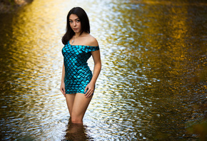 women, portrait, necklace, dress, river, women outdoors