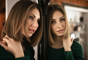 women, portrait, face, mirror, reflection
