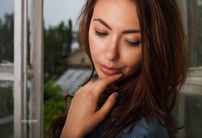 women, face, portrait, painted nails, eyeliner