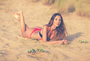 women, ass, bikini, sand, lying on front, women outdoors