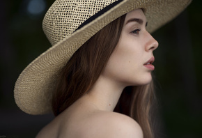 women, hat, face, portrait, looking away