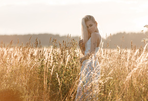 women, blonde, tattoo, white dress, women outdoors