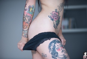 tattoo, lingirie, brunette, Suicide Girls