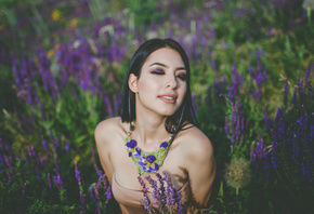 women, portrait, face, women outdoors, closed eyes, depth of field, necklace