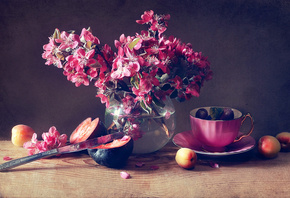 Anastasia Soloviova, still life, натюрморт, доска, чашка, фрукты, сливы, но ...