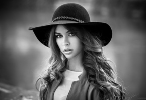 women, hat, portrait, face, monochrome, depth of field