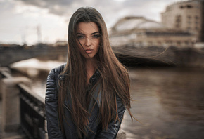 women, portrait, depth of field, long hair, women outdoors, leather jackets