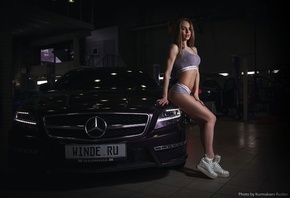 women, Calvin Klein, car, shoes, sneakers, belly, tanned, Mercedes-Benz, painted nails, underwear