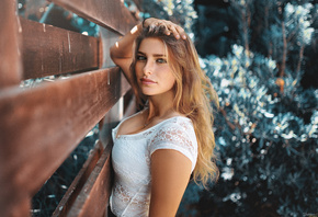 women, blonde, portrait, women outdoors, depth of field