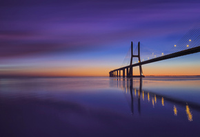 мост, Vasco da Gama, Португалия, река, утро, рассвет