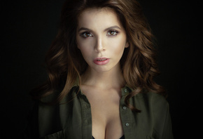 Karina Avakian, women, portrait, shirt, face, black background