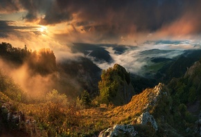 утро, туман, горы, небо, Pieniny, Poland, Karol Nienartowicz