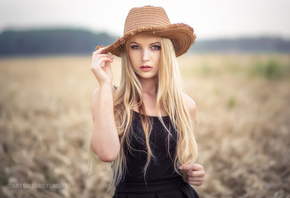women, blonde, depth of field, portrait, women outdoors, long hair