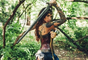 девушка, анжелика андерсон, образ, тату, меч, костюм, фотограф, Roma Roma