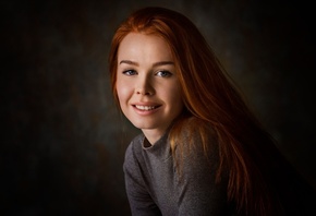 women, redhead, smiling, face, portrait, blue eyes