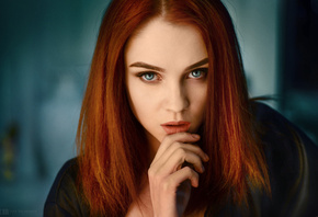 women, face, portrait, redhead