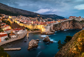 David Curry, Хорватия, Сroatia, город, Дубровник, Dubrovnik, горы, море, дома, вечер