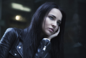 Angelina Petrova, women, model, face, portrait, leather jackets