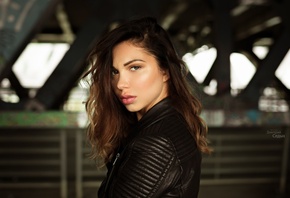 women, face, portrait, depth of field, leather jackets