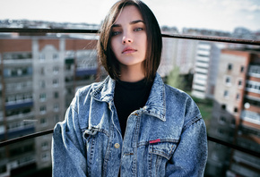 women, portrait, face, denim, depth of field