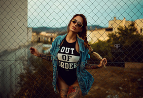 women, tanned, monokinis, sunglasses, depth of field, tattoo, nose rings, w ...