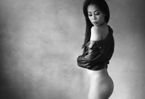 women, ass, closed eyes, leather jackets, portrait, monochrome