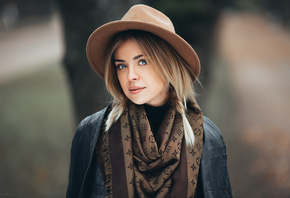 women, depth of field, hat, blonde, portrait