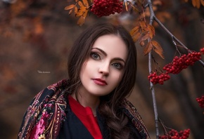 women, face, portrait, depth of field, women outdoors, Maksim Romanov, red  ...