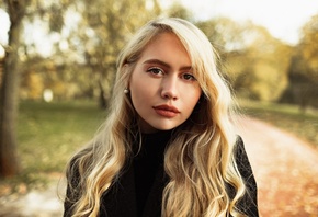 women, blonde, face, portrait, depth of field, women outdoors