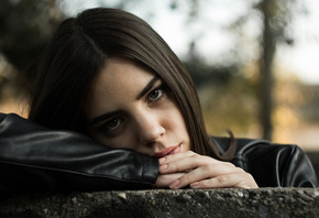 women, face, portrait, depth of field, bokeh, leather jackets