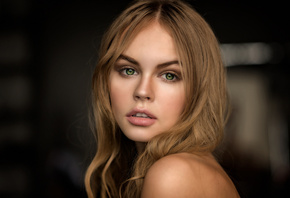 women, Anastasia Scheglova, depth of field, green eyes, blonde, model, portrait, face