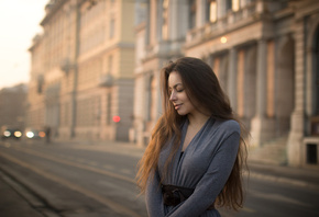women, portrait, smiling, depth of field, long hair, women outdoors
