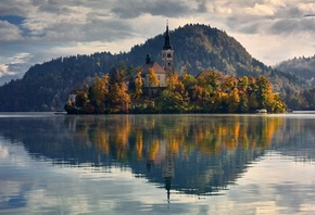 Озеро Блед, Святая Мария, Церковь Успения, остров, Блед, Словения, Jan Siem ...