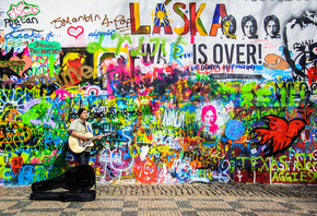 стена, граффити, цветной, разноцветный, стена Джона Леннона, Прага, человек ...