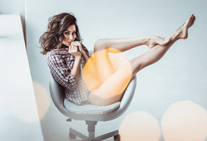 women, Anton Harisov, Fotoshi Toshi, shirt, brunette, sitting, chair, black ...