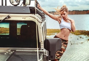 women, blonde, women with cars, belly, brunette, tank top, women outdoors,  ...