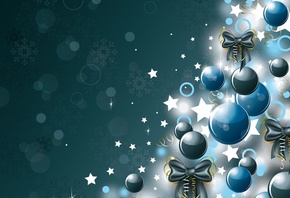 праздник, новый год, графика, украшения, игрушки, шарики, банты, звёзды