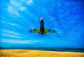 фото, пляж, океан, самолет