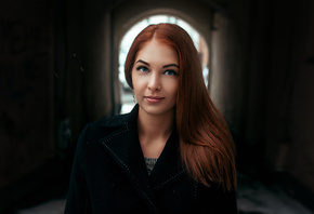 women, face, portrait, redhead, blue eyes