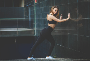 women, blonde, sneakers, brunette, sportswear, women outdoors, reflection