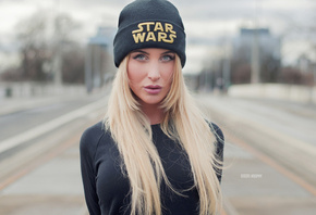 women, face, portrait, depth of field, blonde, Star Wars, long hair