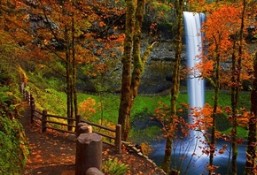 river, горы, дорога, leaves, fall, листья, path, colors, trees, вода, walk, ...