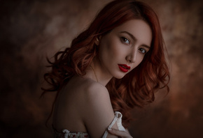 women, face, portrait, Ali Falak, redhead, red lipstick