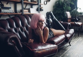 women, wigs, pink hair, monokinis, tanned, knee-high boots, couch, ass, lyi ...