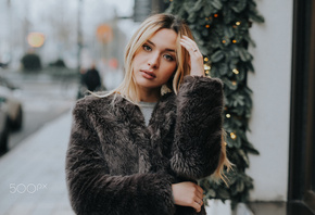 women, blonde, fur, depth of field, women outdoors