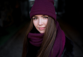 women, smiling, face, portrait, scarf, long hair