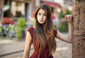 women, long hair, portrait, depth of field, women outdoors, Lods Franck, looking away