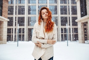зима, снег, девушка, рыжая, Алексия Иорданова, фотограф, Oo Riddler, Евгений Решетов