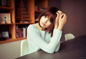 women, Marie Grippon, portrait, chair, sitting, table, Lods Franck