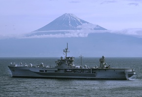 берега, япония, корабль, blue ridge